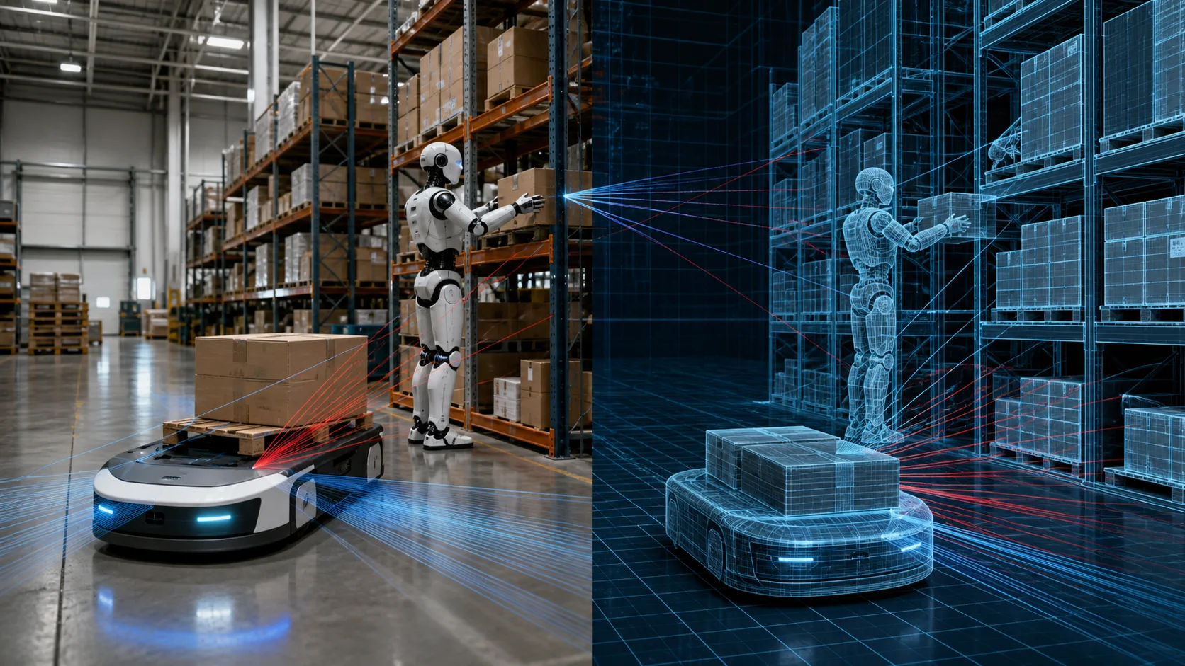 A warehouse robot and its digital twin